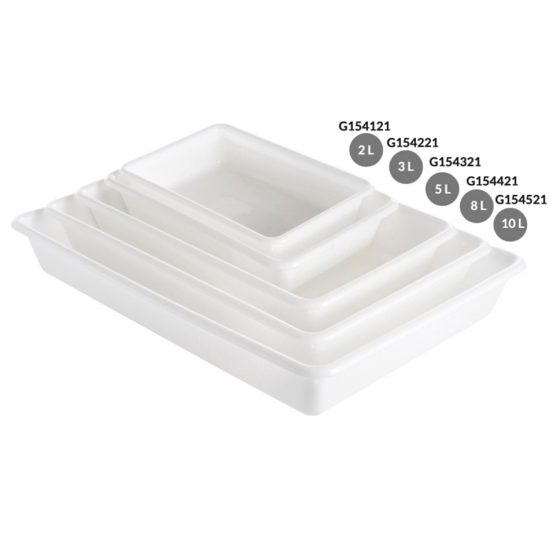 Bac plat Sans couvercle blanc plastique 43,7x28,5x7,5 cm 5 L fond plein parois pleines Gilac