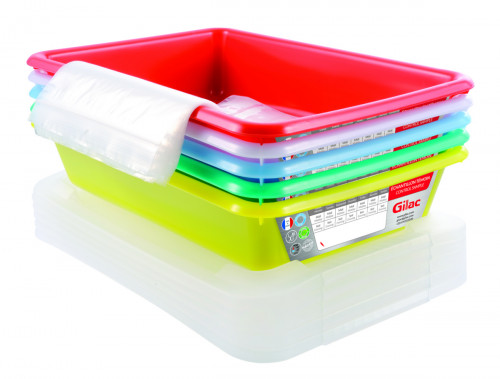 Bacs plats témoin Avec couvercle blanc plastique 35x24x8 cm 3 L fond plein parois pleines Gilac (5 pièces)