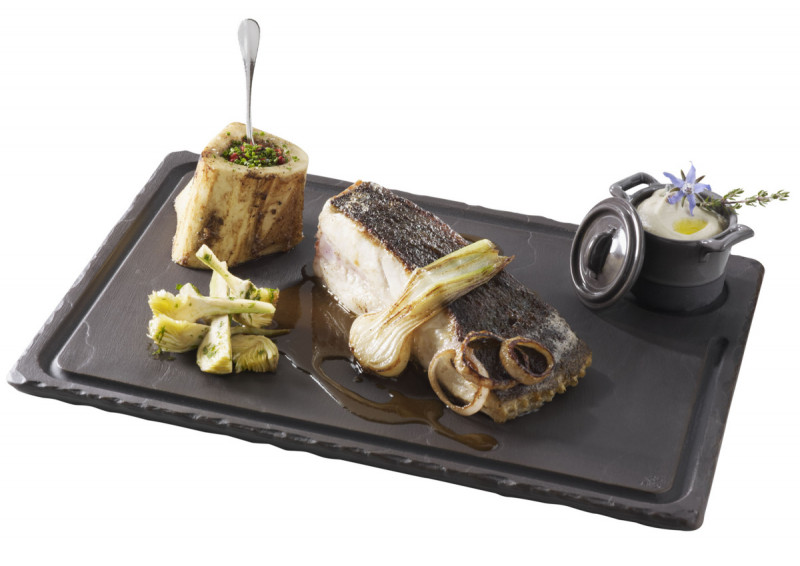 Assiette à steak rectangulaire noir porcelaine culinaire 33x24 cm Basalt Revol