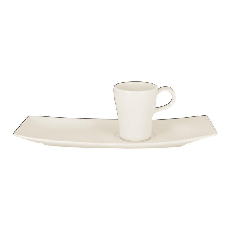 Sous-tasse à café / thé gourmand rectangulaire ivoire porcelaine vitrifiée 26 cm Mazza Rak