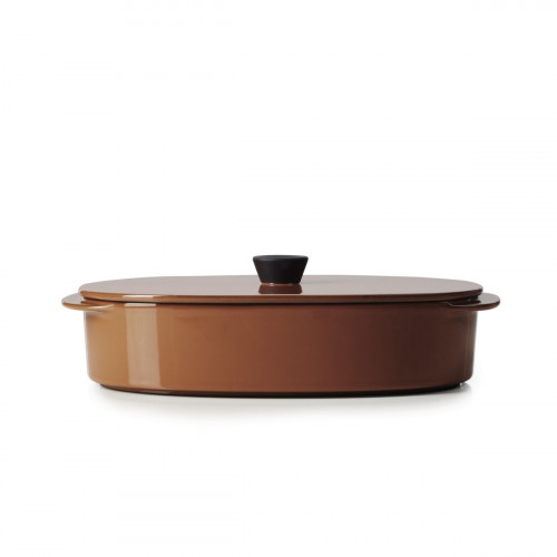 Plat avec couvercle ovale rouge porcelaine culinaire 19x13 cm Caractère Revol