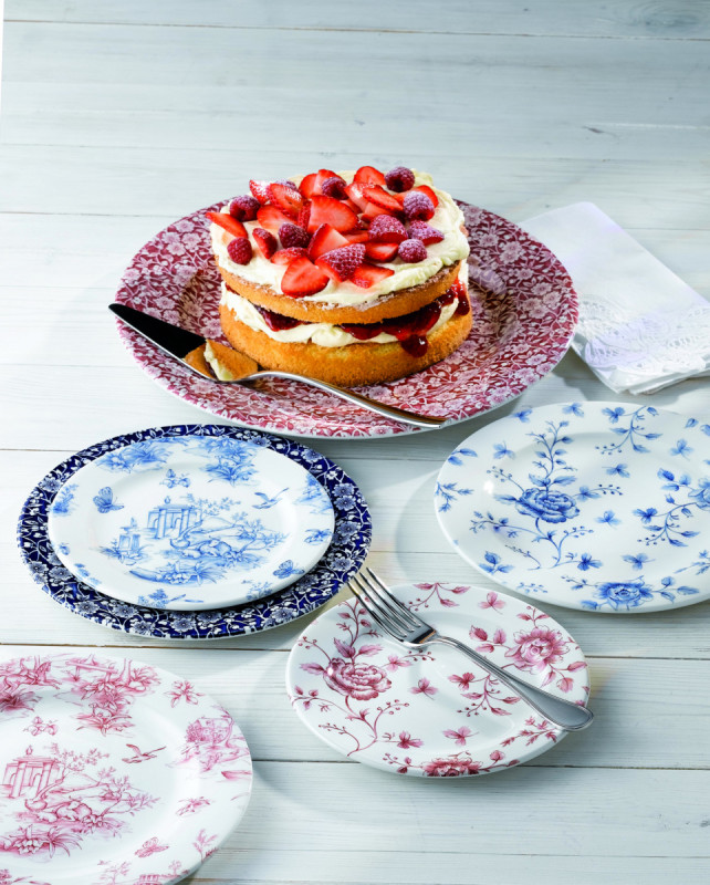 Assiette plate rond Rose Chintz Prague Blue porcelaine Ø 27,6 cm Vintage Prints Churchill