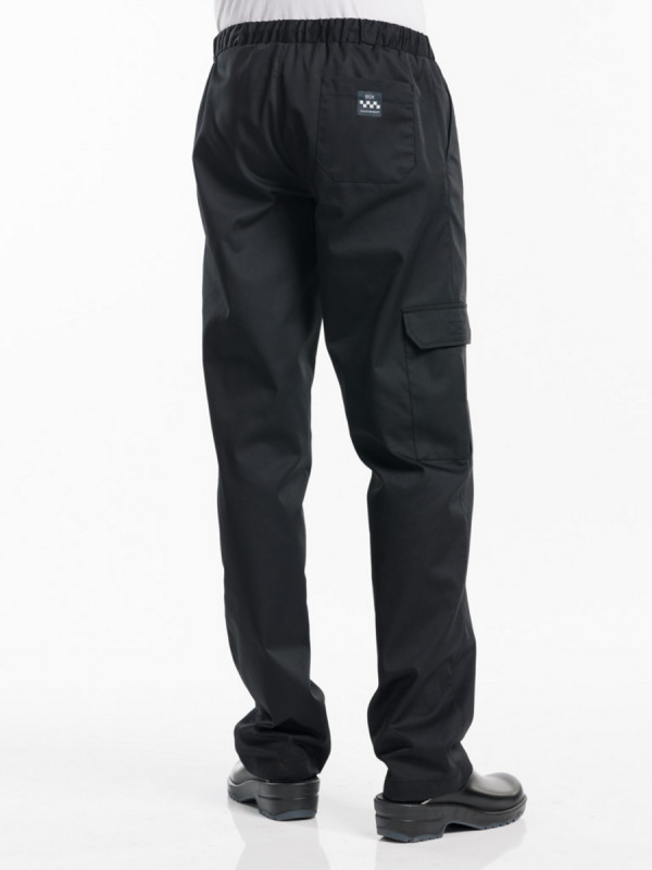 Pantalon de cuisinier noir en polyester Baggy Chaud Devant